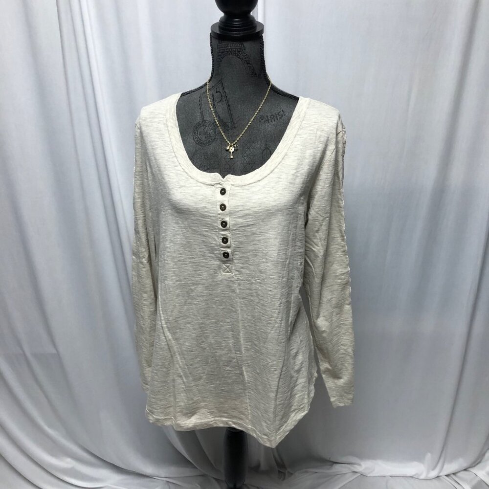 Canyon River Blues Shirt Womens Size XL Gray Taupe Comfy Long Sleeve Lace Top